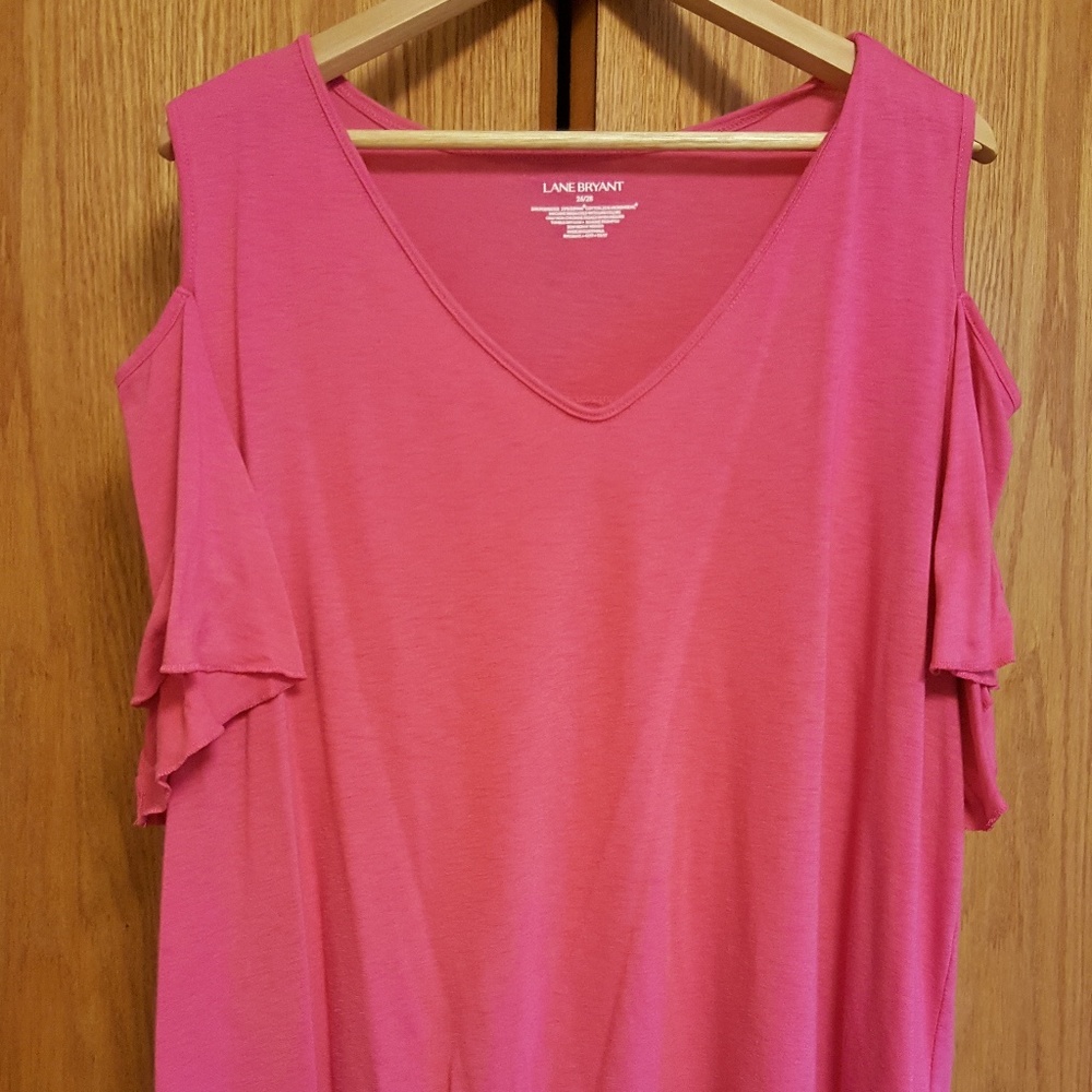 Lane Bryant Hot Pink Cold Shoulder Tee 26/28